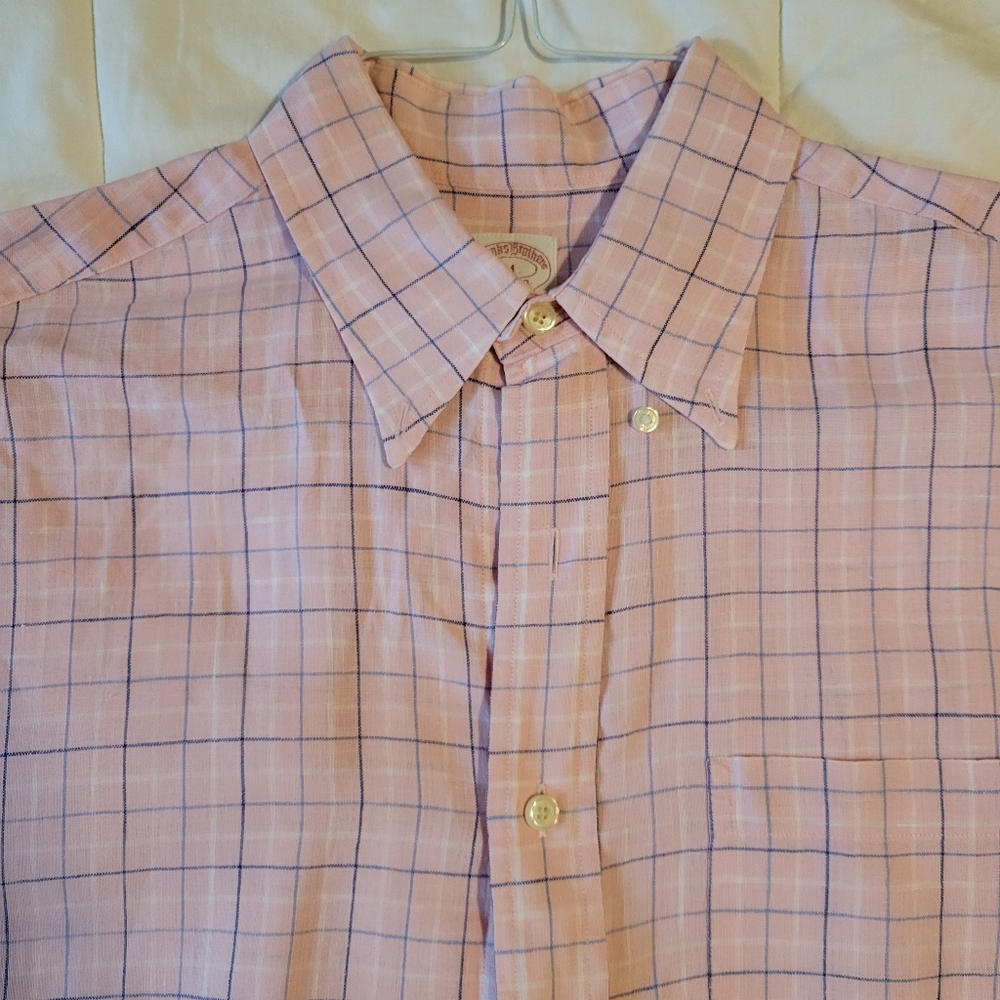 Brook Brothers men's pink & blue short-sleeved button-up shirt size medium - Picture 4 of 14